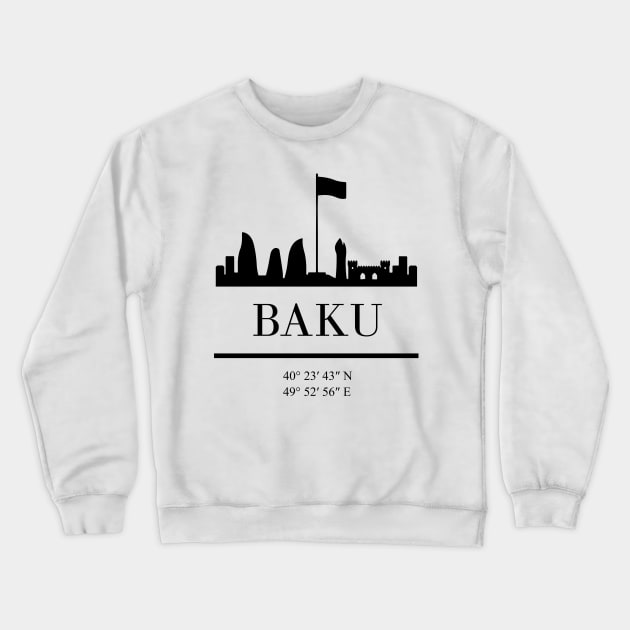 BAKU AZERBAIJAN BLACK SILHOUETTE SKYLINE ART Crewneck Sweatshirt by deificusArt